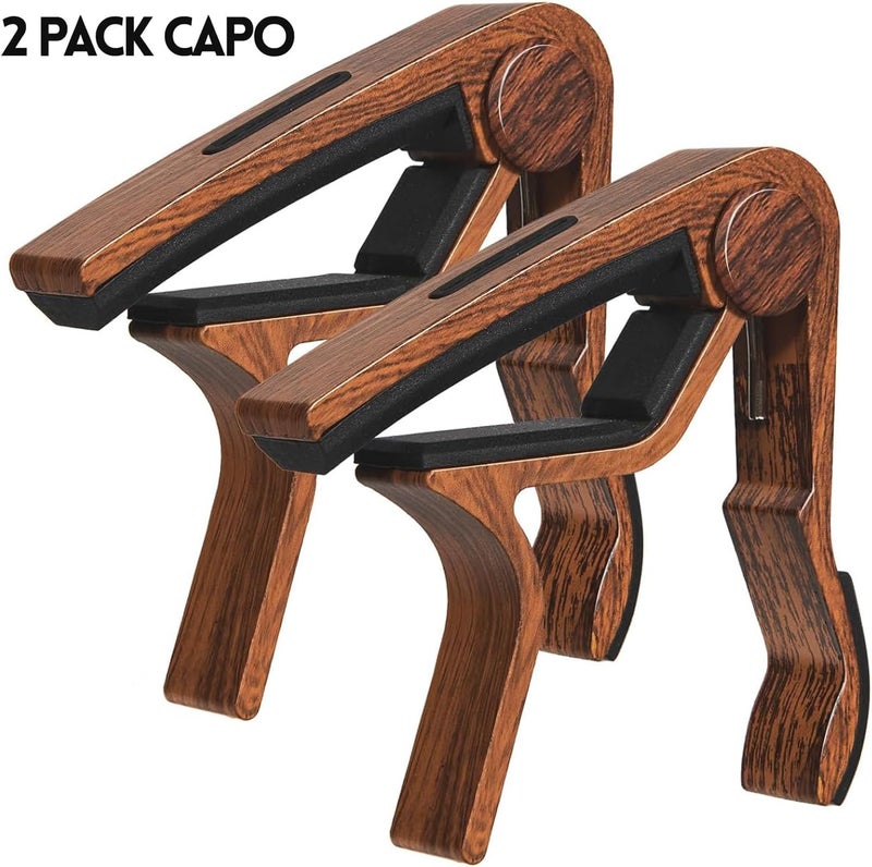 LALAOKS Capo 2Pack Guitar Capo with Pick Holder for Acoustic and Electric Guitar, Ukelele, Bass, Banjo RoseWood - Image 2